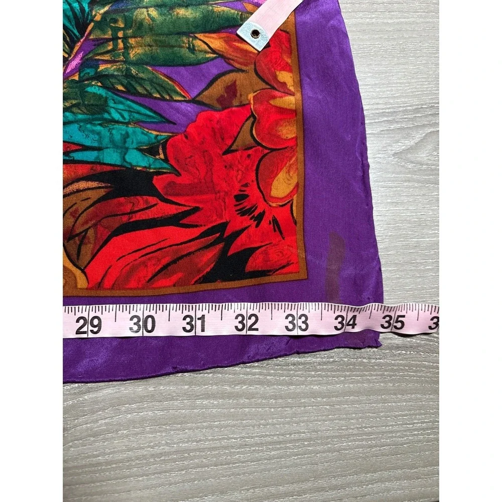 Vintage Floral Scarf Tropical Purple Teal Gold Large Square Head Wrap 34x34.5